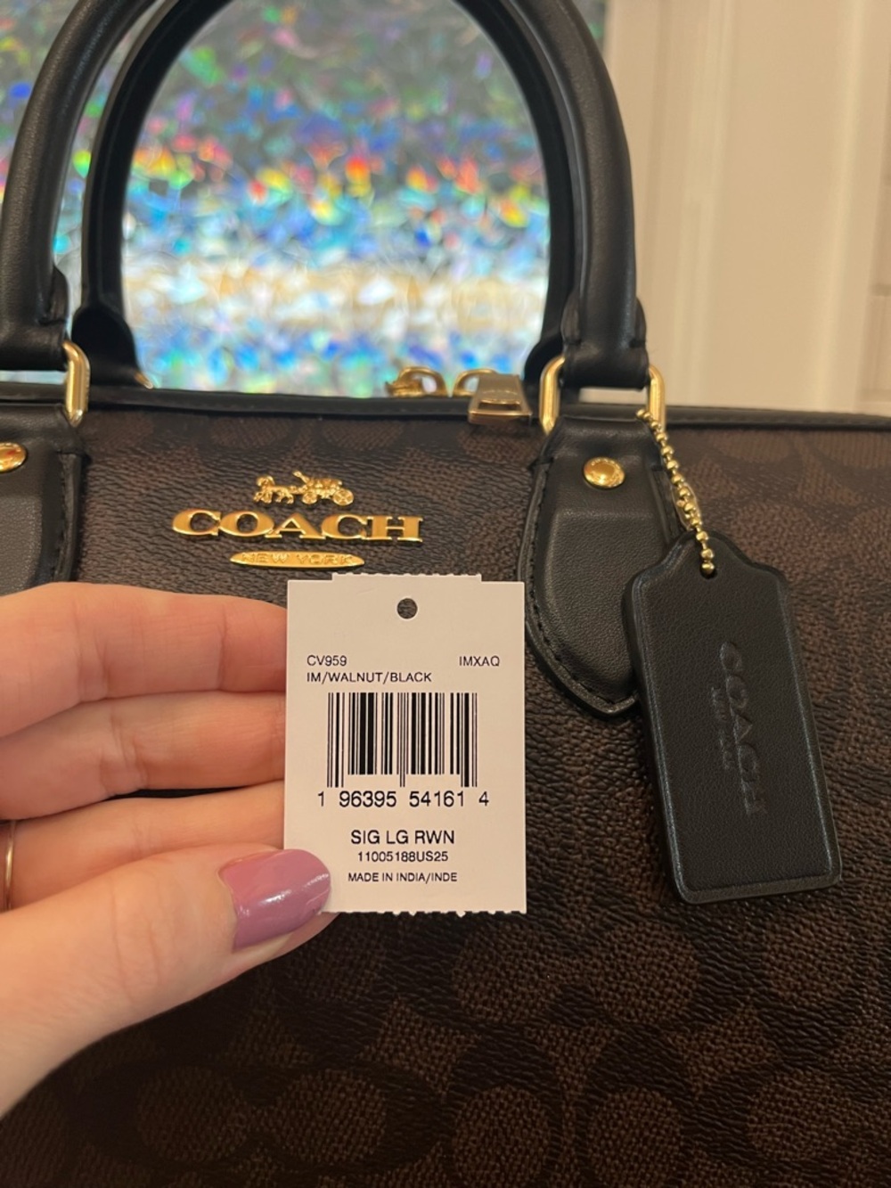 Coach large Rowan in signature canvas walnut/black with gold hardware - Picture 2 of 11